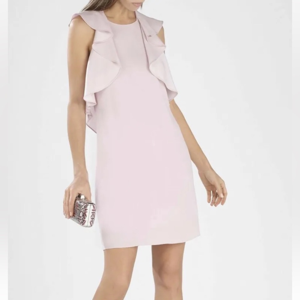 BCBGMAXAZRIA Jenni mini racer back dress with ruffle detail. Size medium